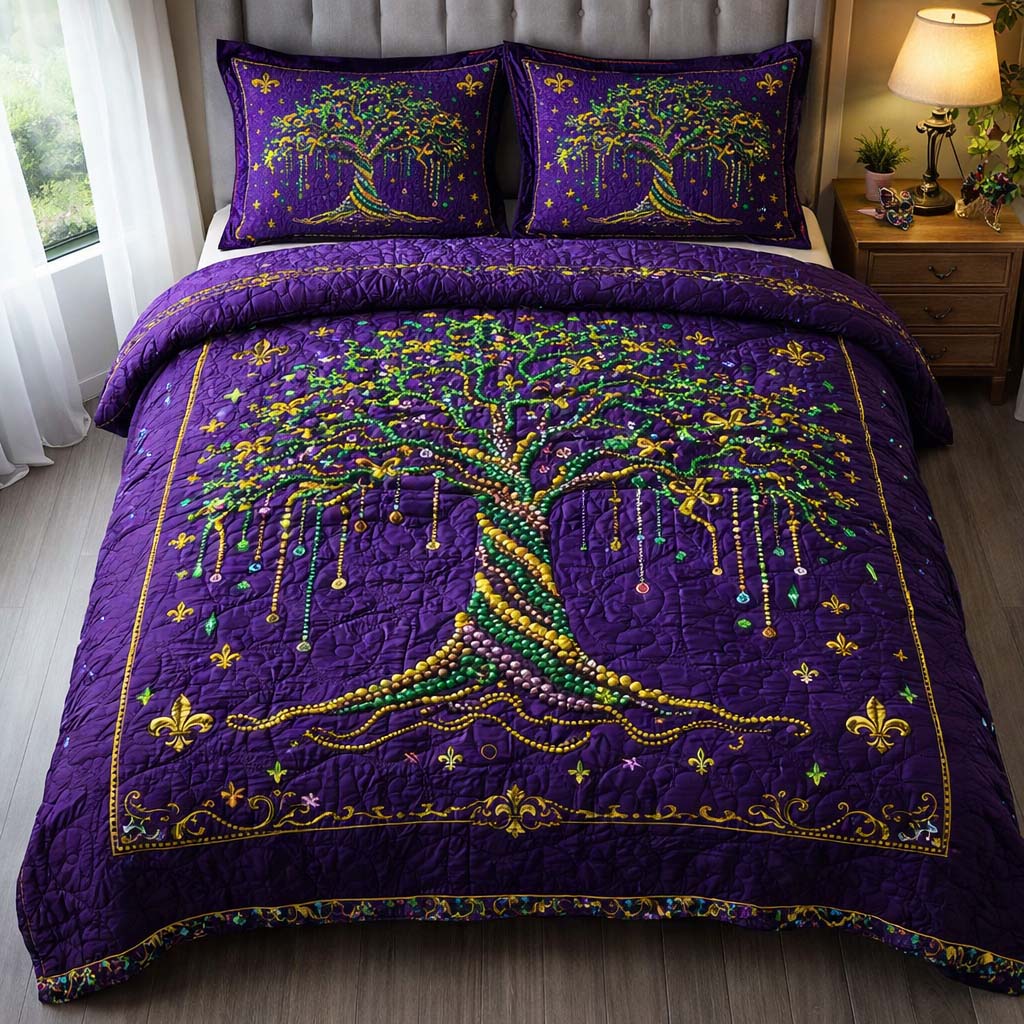Mardi Gras Tree 3-Piece Quilted Bedding Set GFTOHD13145