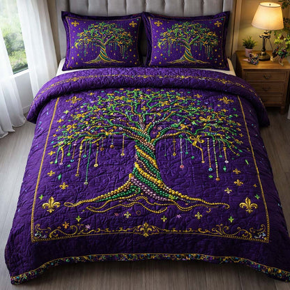 Mardi Gras Tree 3-Piece Quilted Bedding Set GFTOHD13145