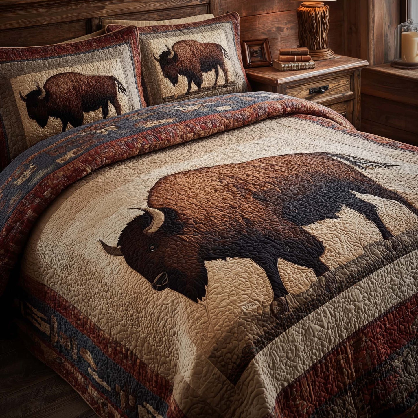 Prairie Bison 3-Piece Quilted Bedding Set GFTOHD13148