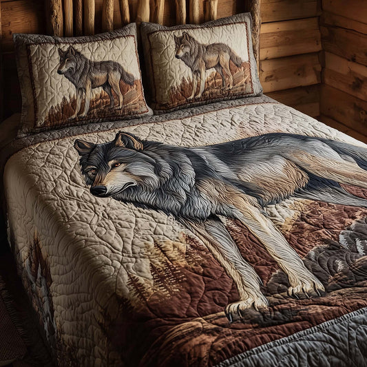Resting Wolf 3-Piece Quilted Bedding Set GFTOHD13149