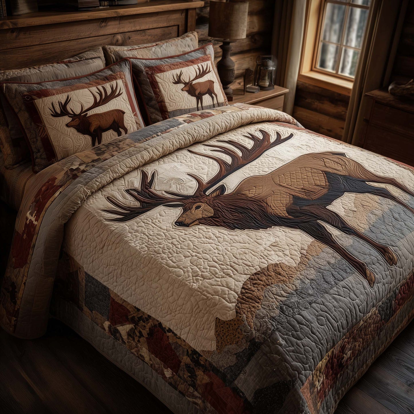 Majestic Elk 3-Piece Quilted Bedding Set GFTOHD13151