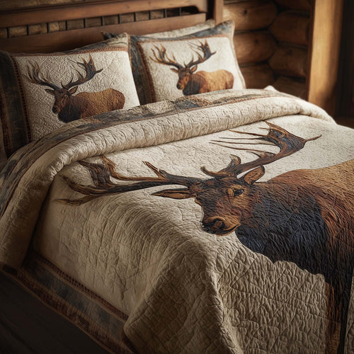 Elk Portrait 3-Piece Quilted Bedding Set GFTOHD13152