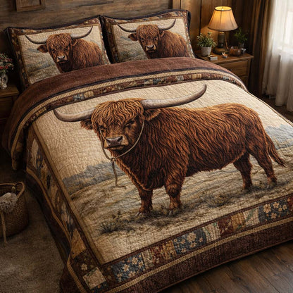 Highland Cattle 3-Piece Quilted Bedding Set GFTOHD13153