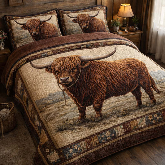Highland Cattle 3-Piece Quilted Bedding Set GFTOHD13153
