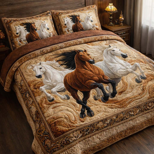 Running Stallions 3-Piece Quilted Bedding Set GFTOHD13155