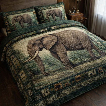 Emerald Elephant 3-Piece Quilted Bedding Set GFTOHD13158