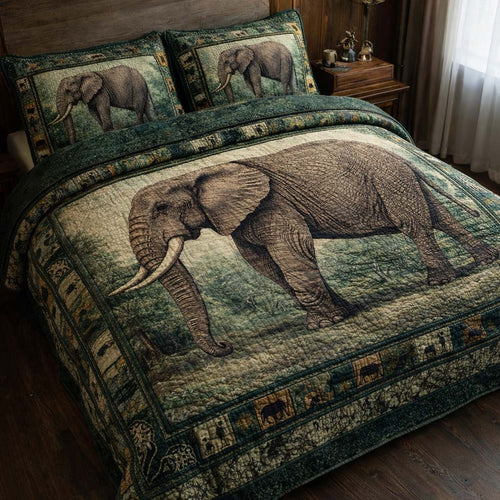 Emerald Elephant 3-Piece Quilted Bedding Set GFTOHD13158