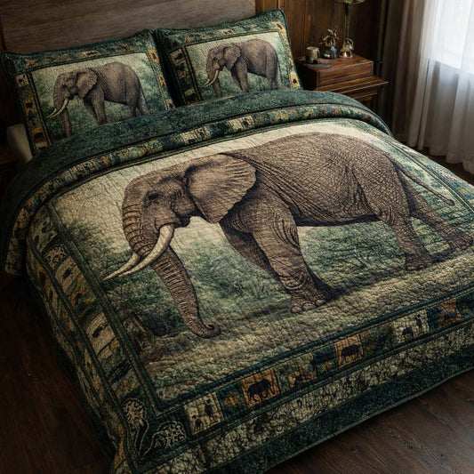 Emerald Elephant 3-Piece Quilted Bedding Set GFTOHD13158