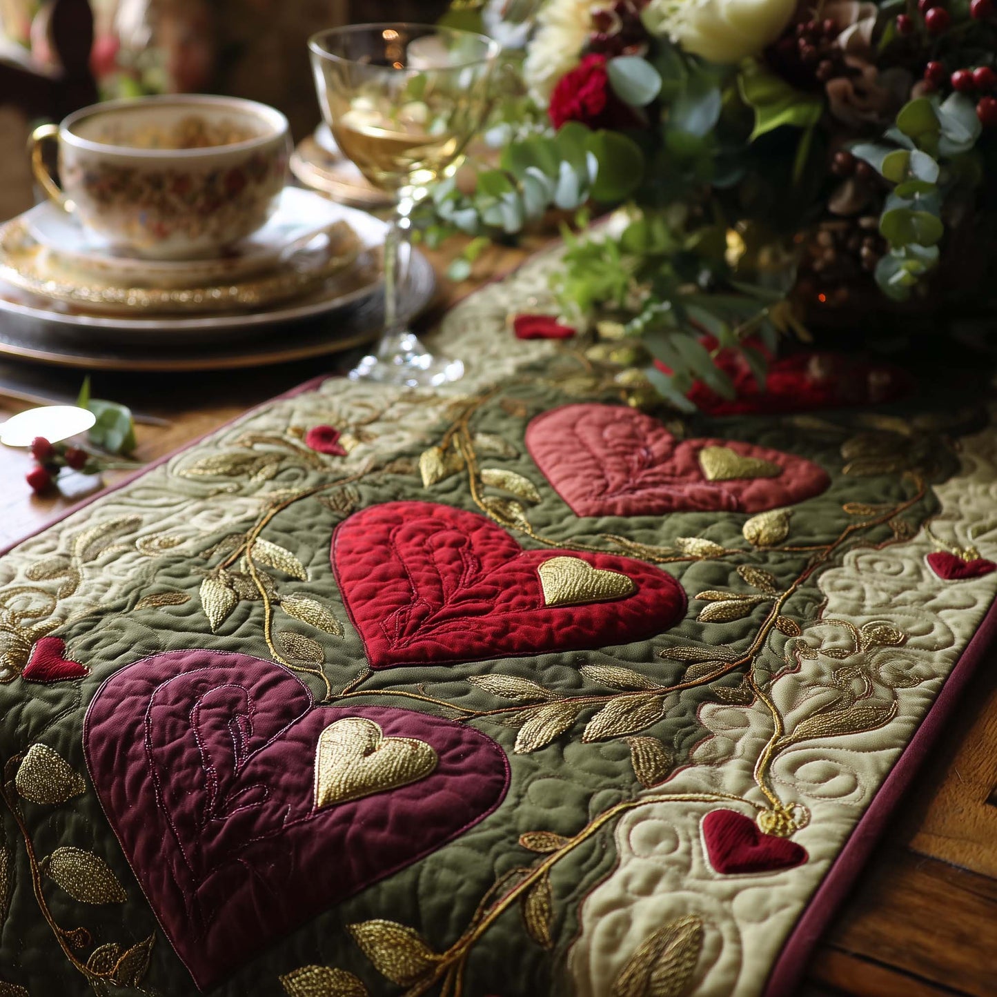 Golden Heart Garden Quilted Table Runner GFTOHD13274