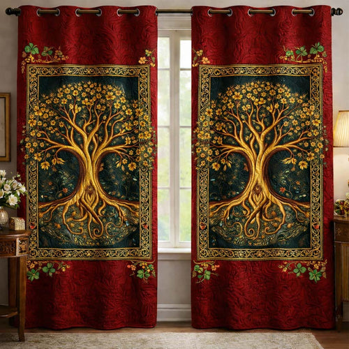 Golden Sacred Tree Quilted Curtains GFTOHD13284