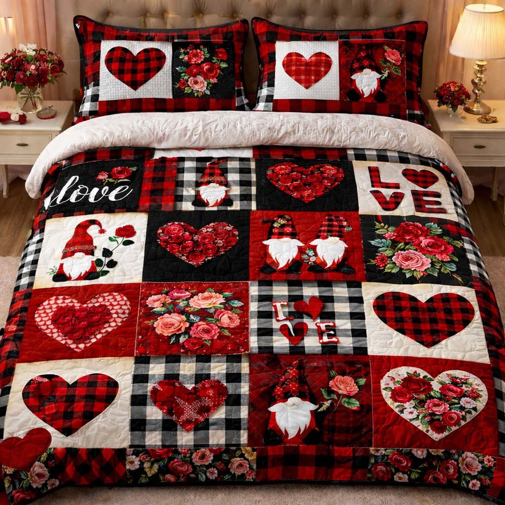 Gnome Love Patchwork Duvet Cover Set GFTOHD13294