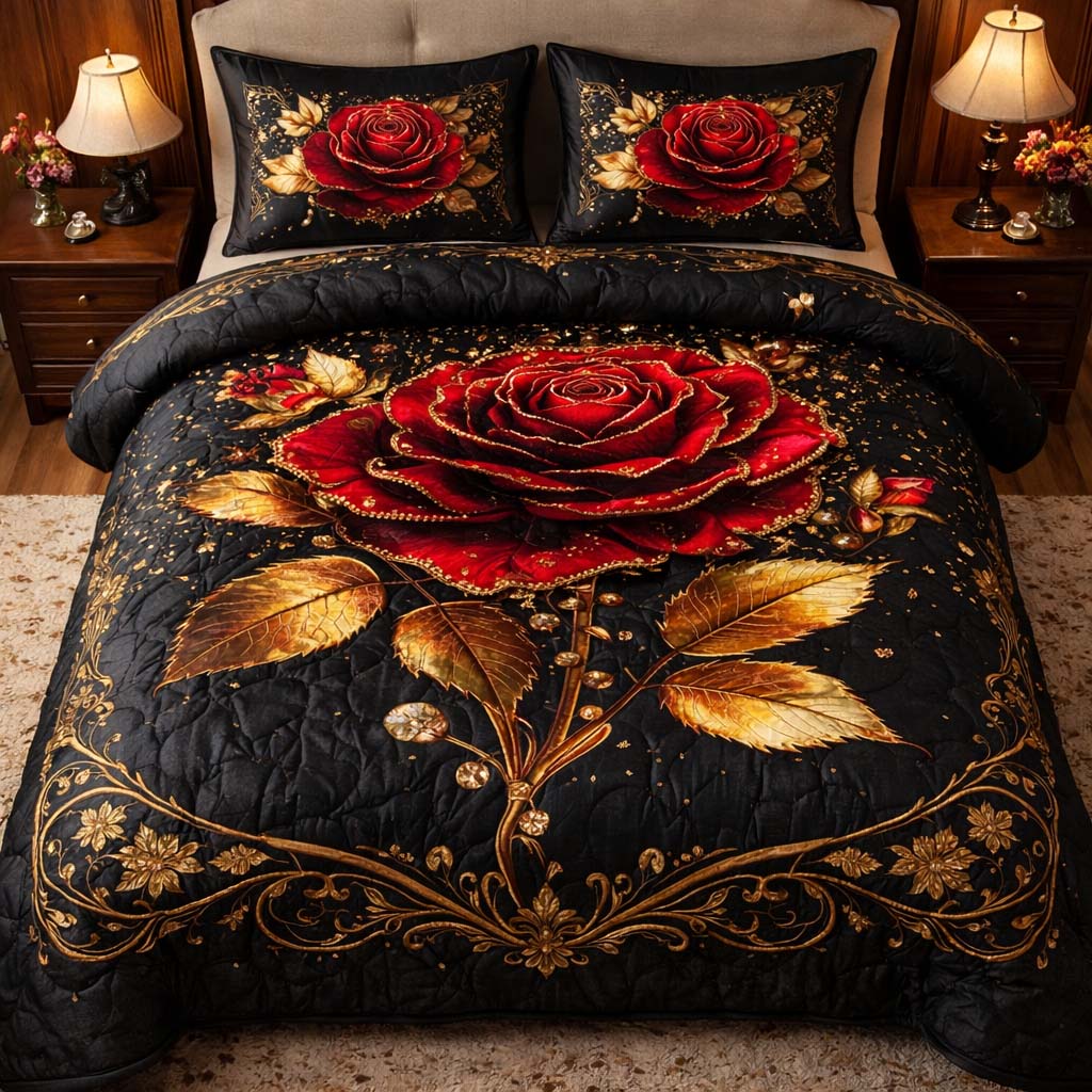 Midnight Gold Rose Duvet Cover Set GFTOHD13295