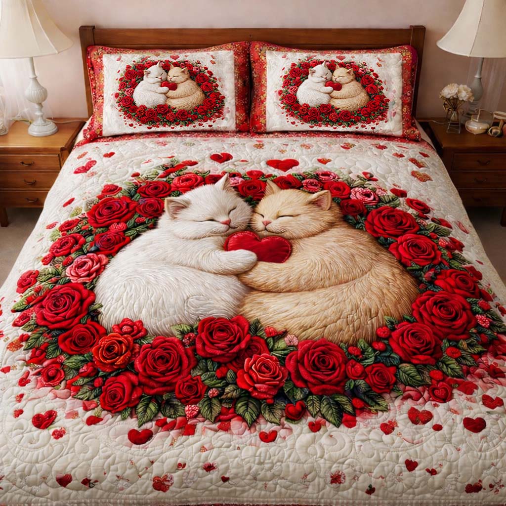 Rose Embrace Cats Duvet Cover Set GFTOHD13307