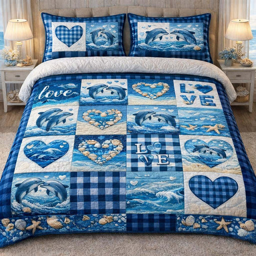 Dolphin Romance Patchwork Duvet Cover Set GFTOHD13334