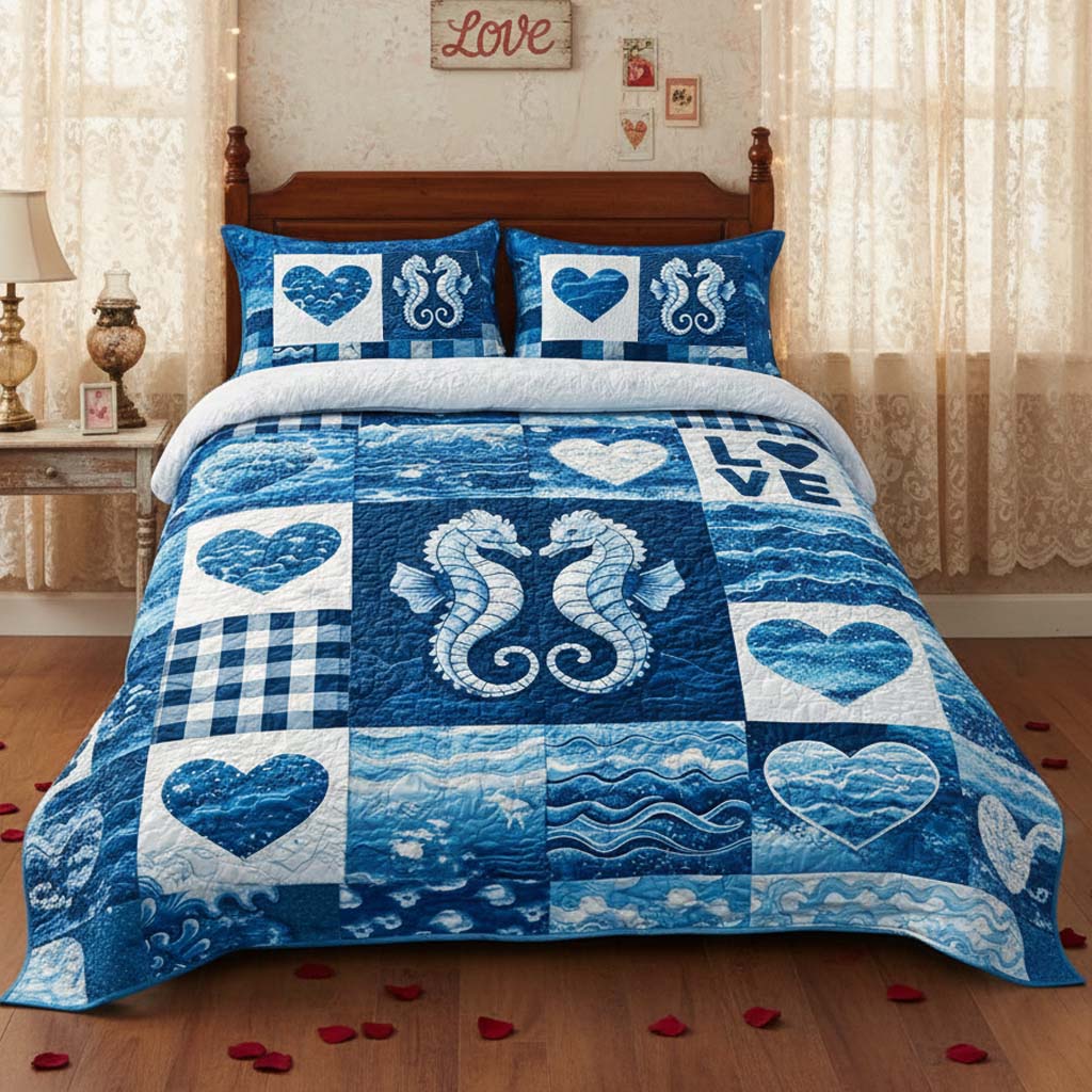 Seahorse Love Patchwork Duvet Cover Set GFTOHD13335