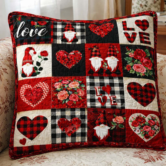 Gnome Love Patchwork Quilted Pillow Case GFTOHD13340