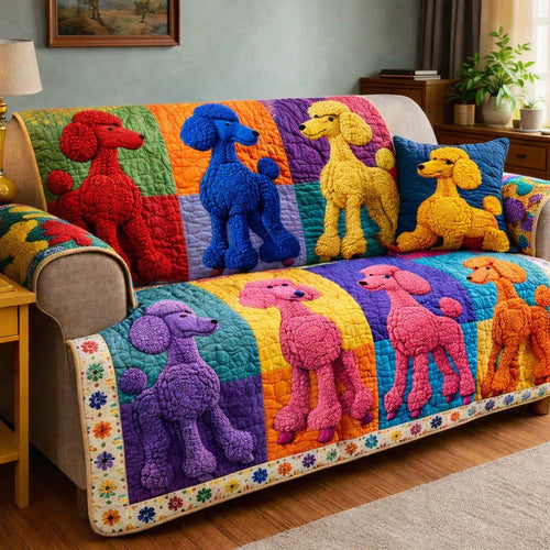 Colorful Poodle Walk Quilted Sofa Cover GFTOHD13348