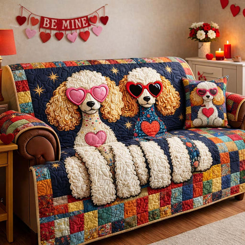 Valentine Poodle Love Quilted Sofa Cover GFTOHD13351