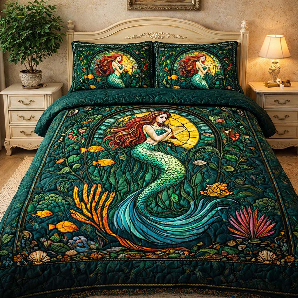 Mermaid Emerald Tide Duvet Cover Set GFTOHD13361