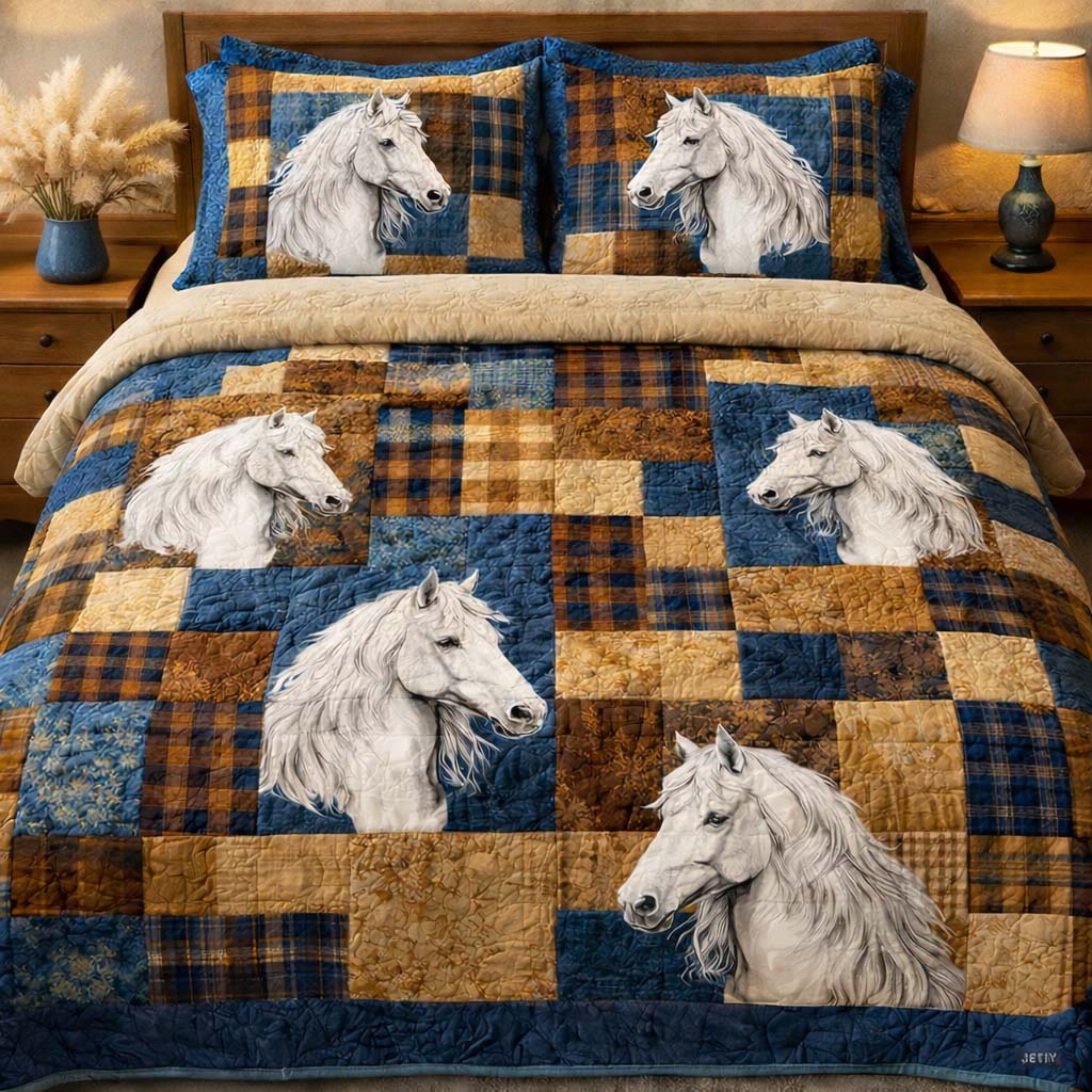 White Stallion Patchwork Duvet Cover Set GFTOHD13364