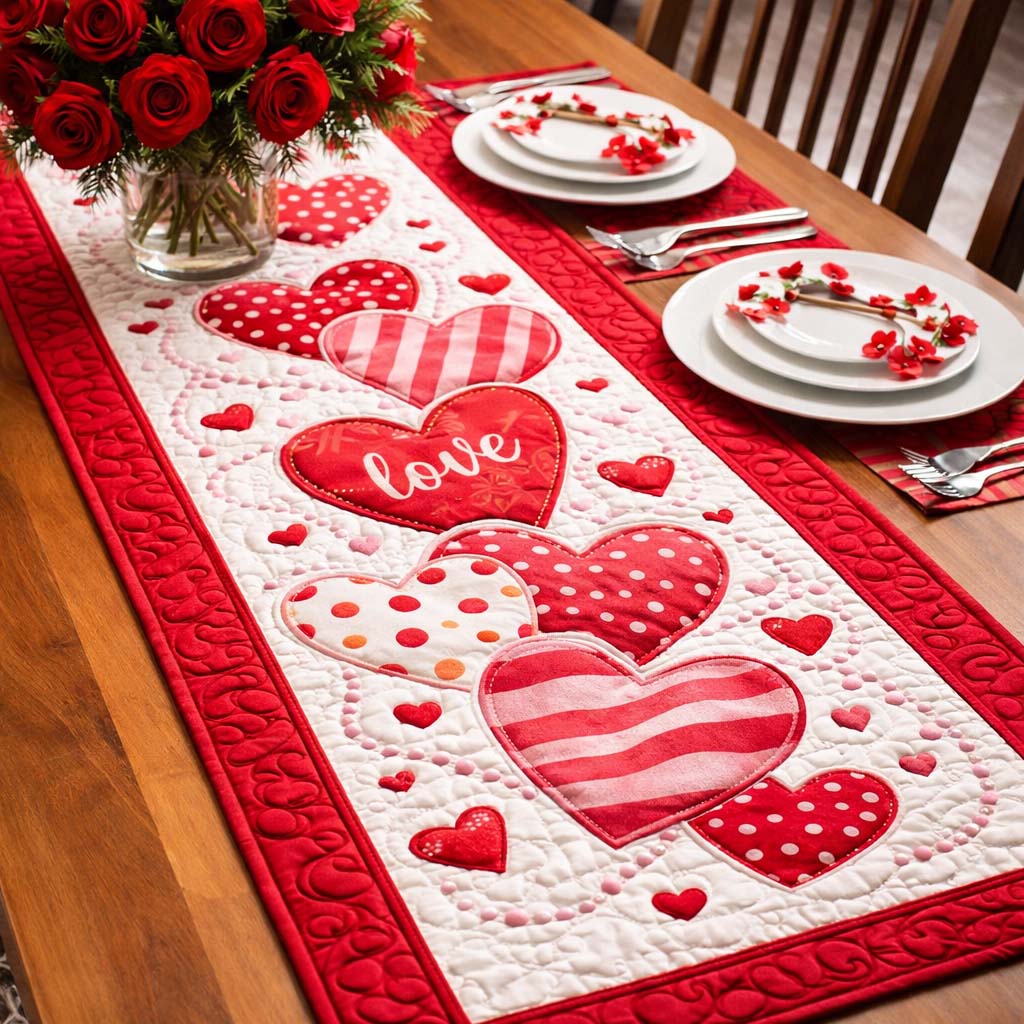 Love Heart Harmony Quilted Table Runner GFTOHD13373