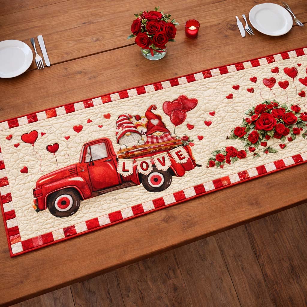 Gnome Love Truck Quilted Table Runner GFTOHD13378