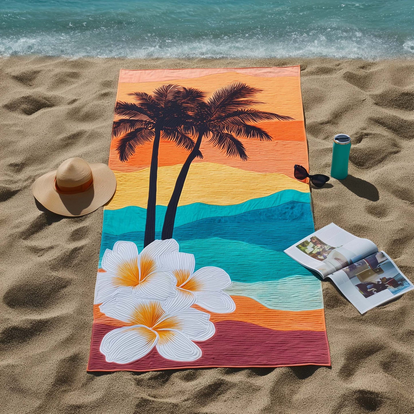 Sunset Palm Waves Beach Towel GFTOHD13384
