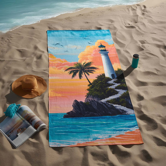 Sunset Lighthouse Path Beach Towel GFTOHD13389