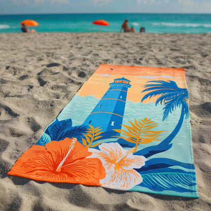 Tropical Lighthouse Bloom Beach Towel GFTOHD13391