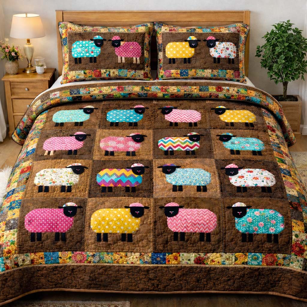 Whimsical Sheep Patchwork Duvet Cover Set GFTOHD13402