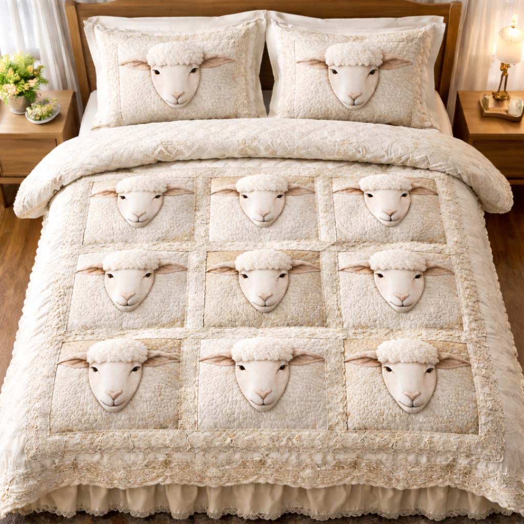 Creamy Lamb Patchwork Duvet Cover Set GFTOHD13404