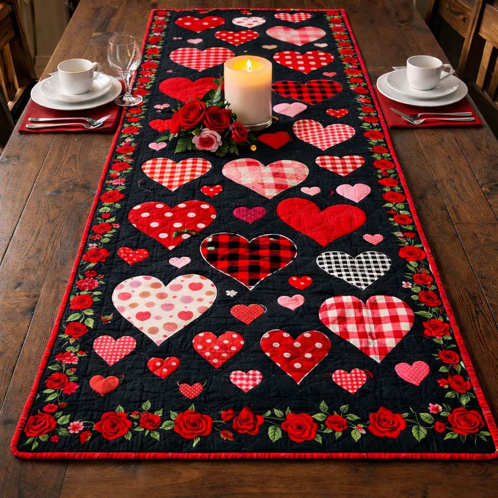 Rose Heart Garden Quilted Table Runner GFTOHD13422