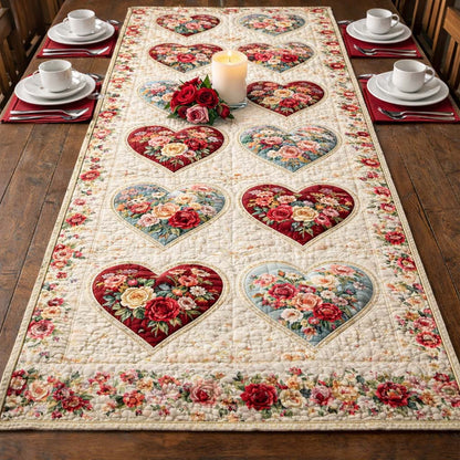 Vintage Rose Hearts Quilted Table Runner GFTOHD13424