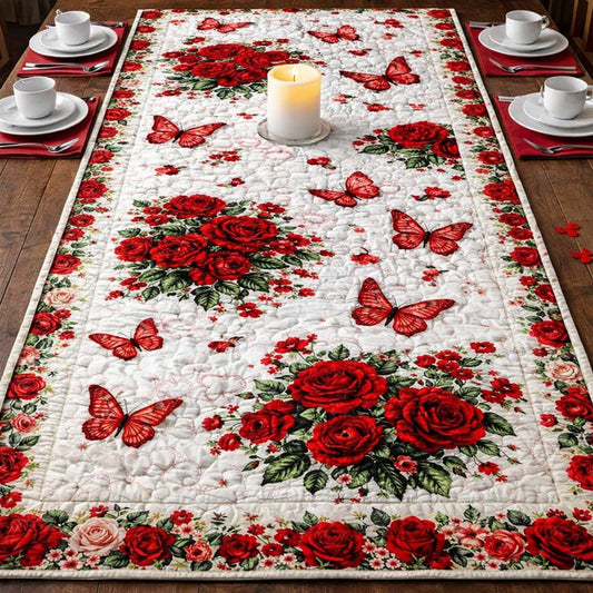 Scarlet Butterfly Roses Quilted Table Runner GFTOHD13425
