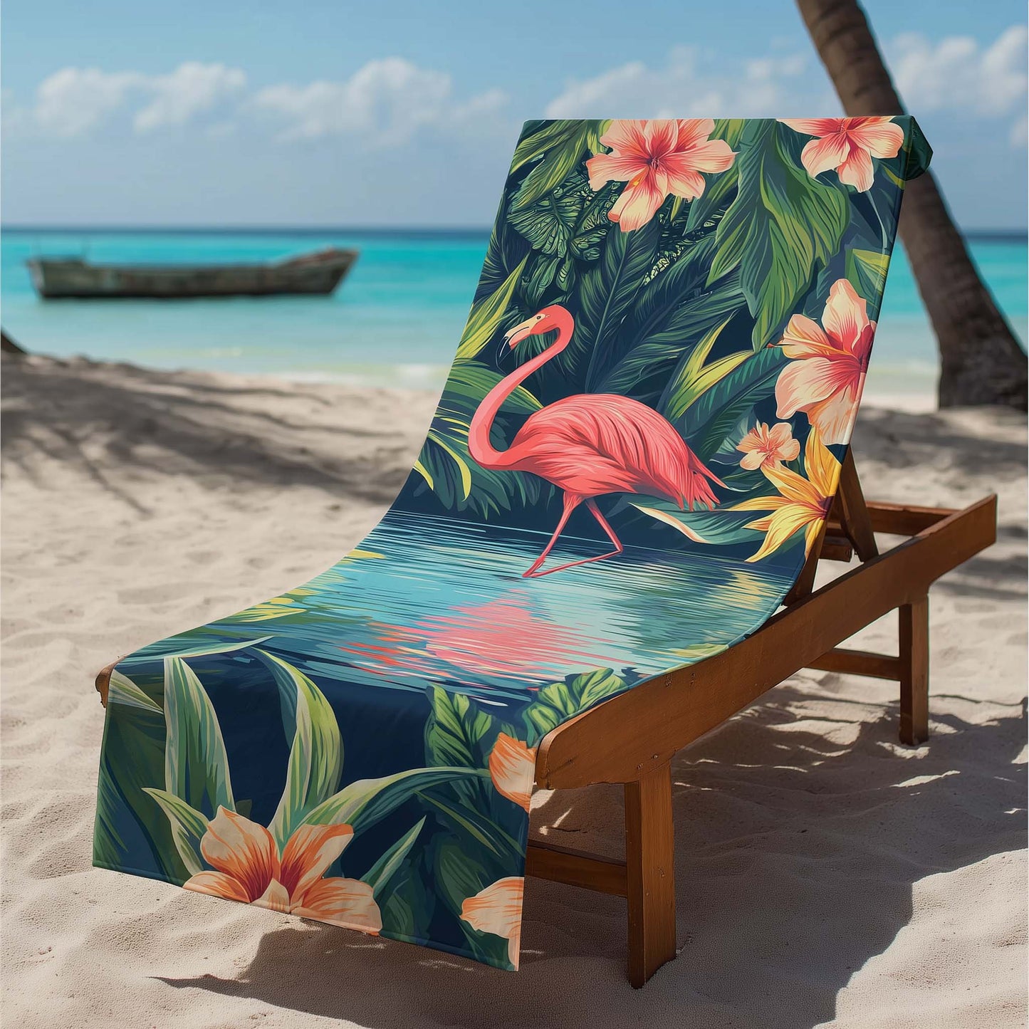 Tropical Flamingo Lounge Beach Towel GFTOHD13429