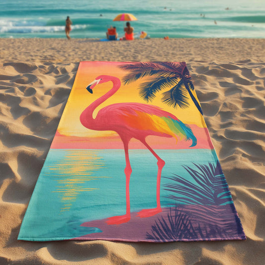 Sunset Flamingo Beach Beach Towel GFTOHD13430
