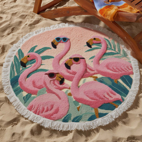 Cool Flamingo Squad Round Beach Towel GFTOHD13440