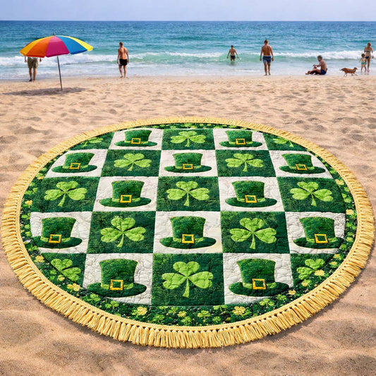 Leprechaun Clover Grid Round Beach Towel GFTOHD13443