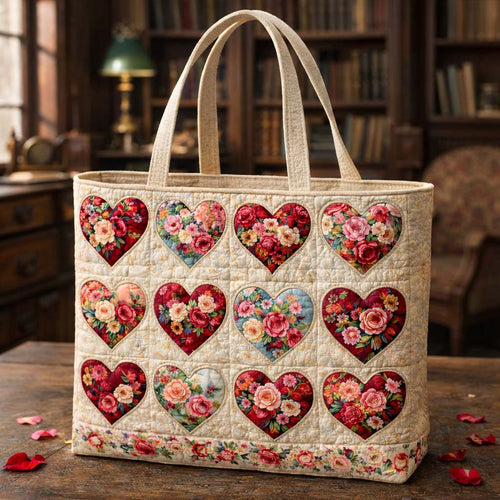 Vintage Floral Hearts Quilted Tote Bag GFTOHD13449