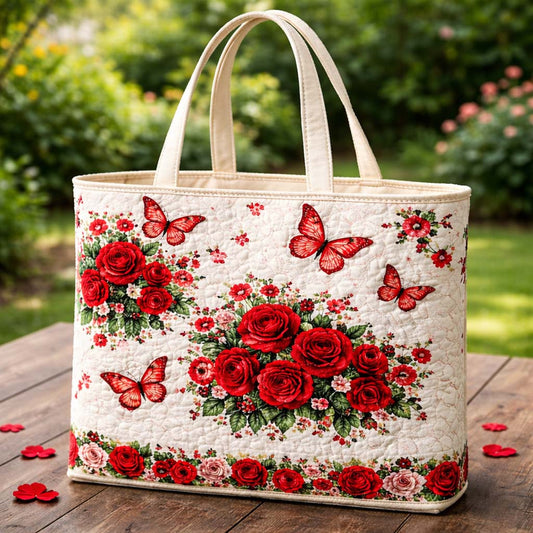 Rose Butterfly Bloom Quilted Tote Bag GFTOHD13452