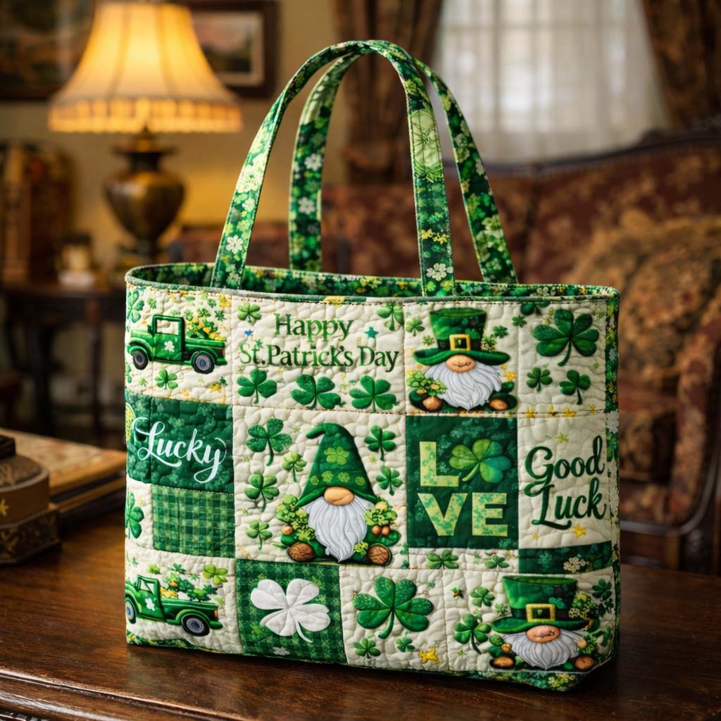 Lucky Gnome Patch Quilted Tote Bag GFTOHD13454