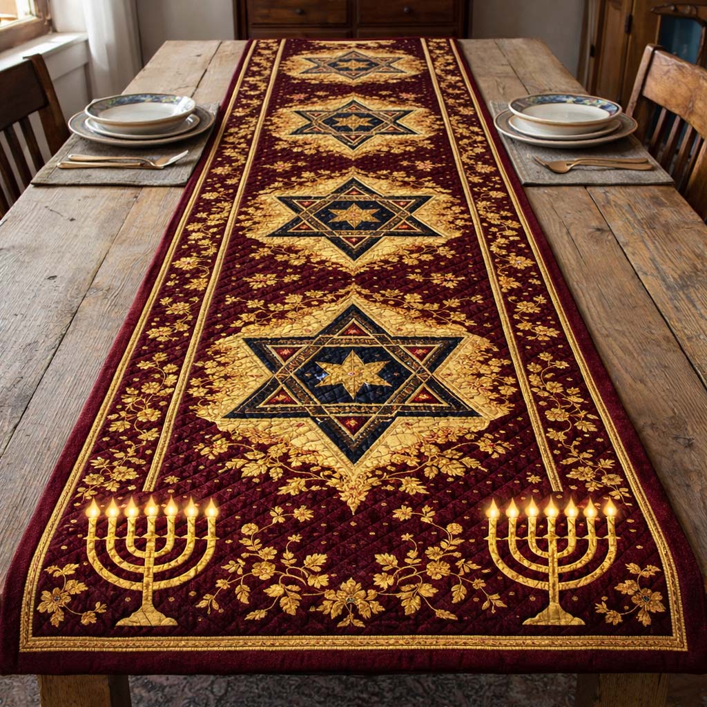 Golden Menorah Grace Quilted Table Runner GFTOHD13459