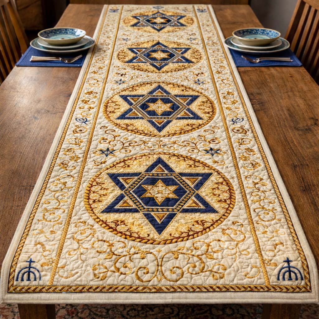 Ivory Star Medallion Quilted Table Runner GFTOHD13461