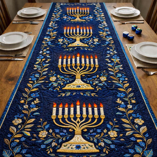 Midnight Menorah Bloom Quilted Table Runner GFTOHD13463