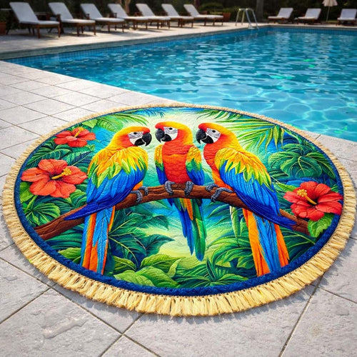 Tropical Parrot Trio Round Beach Towel GFTOHD13469