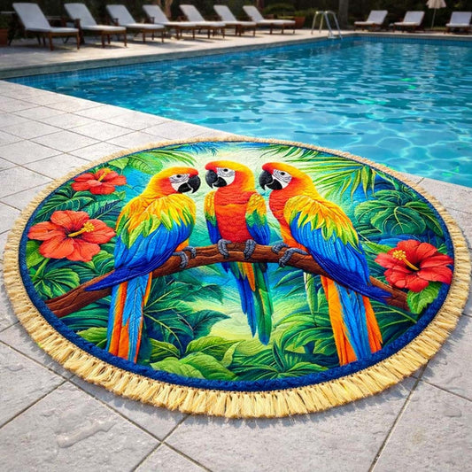 Tropical Parrot Trio Round Beach Towel GFTOHD13469