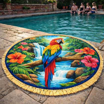 Parrot Waterfall Round Beach Towel GFTOHD13470