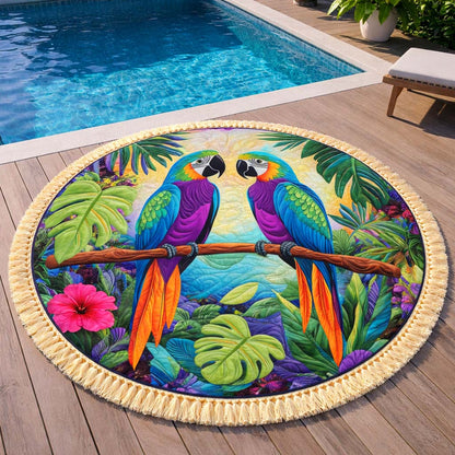 Jungle Parrot Pair Round Beach Towel GFTOHD13472