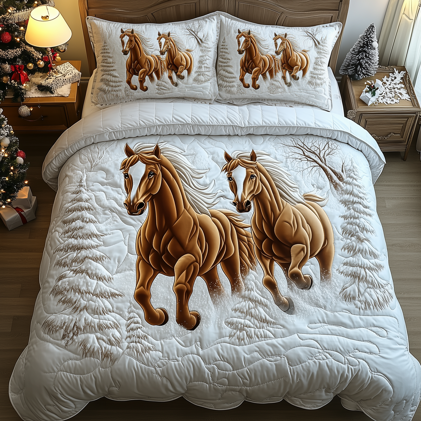 Horses Frosty Trail 3-Piece Quilted Bedding Set GFTOHD1348