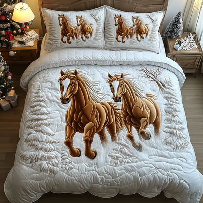 Horses Frosty Trail 3-Piece Quilted Bedding Set GFTOHD1348